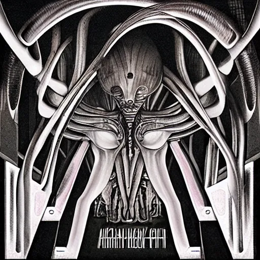 Image similar to album artwork designed by Attik and H.R. Giger for synth-pop band.