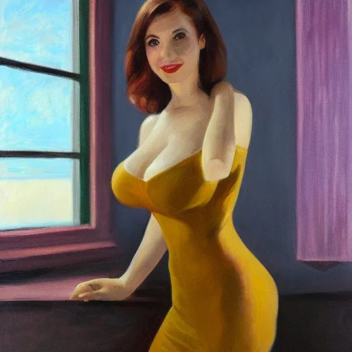 Image similar to Kaitlyn Michelle Siragusa, better known as Amouranth, full body portrait, by Edward Hopper