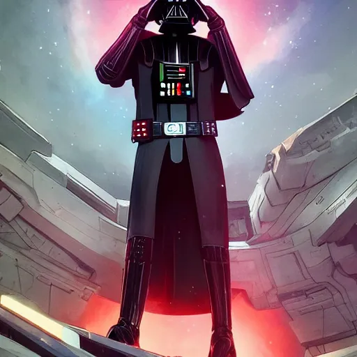 Prompt: darth vader standing in a spaceship behance hd artstation by jesper ejsing, by rhads, makoto shinkai and lois van baarle, ilya kuvshinov, ossdraws, that looks like it is from borderlands and by feng zhu and loish and laurie greasley, victo ngai, andreas rocha