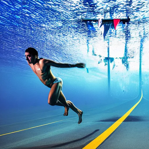 Prompt: underwater track runners, sports photography