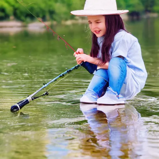 Image similar to young cute girl fishing, photography