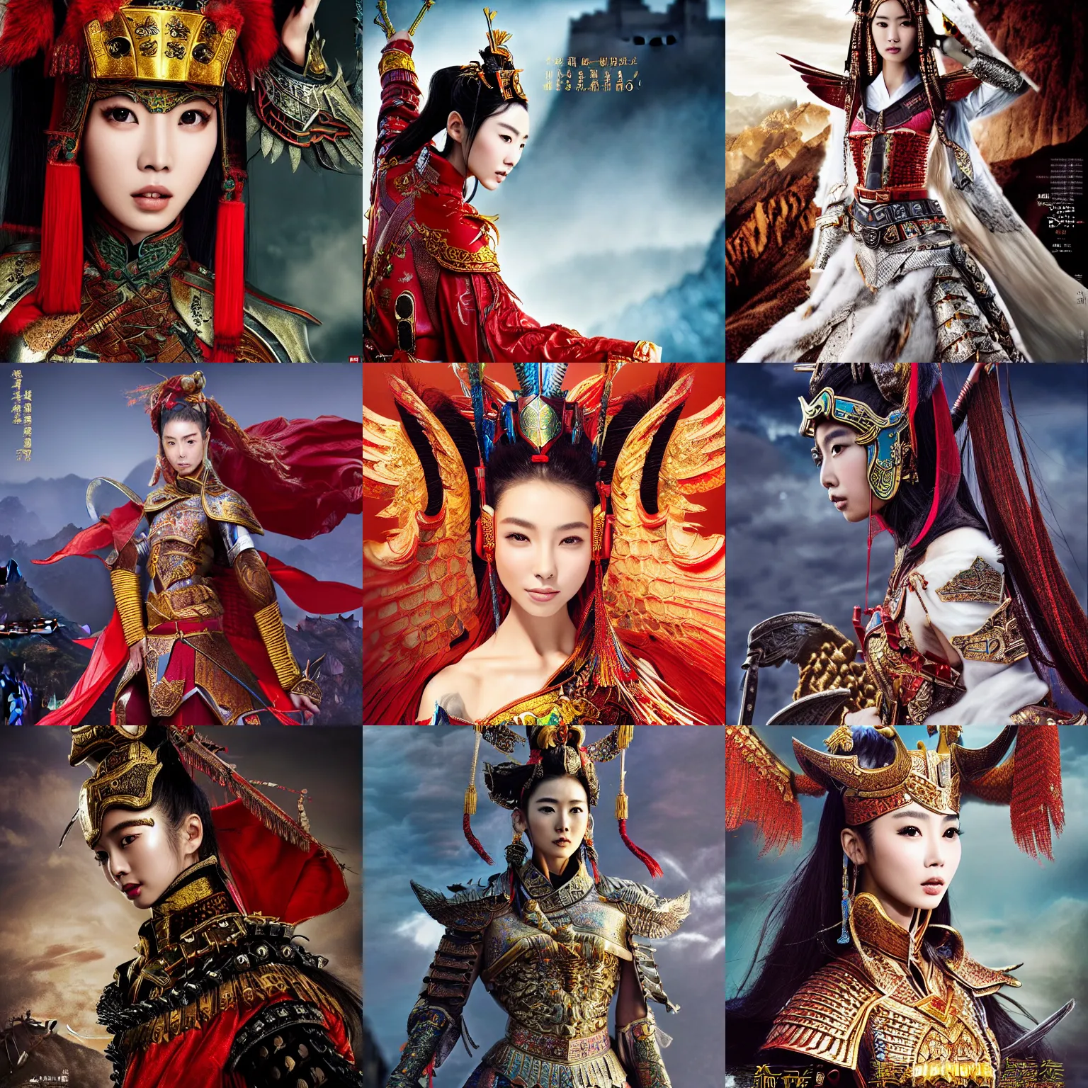 Image similar to angelababy as a Chinese warrior princess on the Great Wall, styling by Tom Eerebout & Sandra Amador, photo by mario testino, cinematic, hyper detailed, micro details, insanely detailed, trending on artstation, concept art