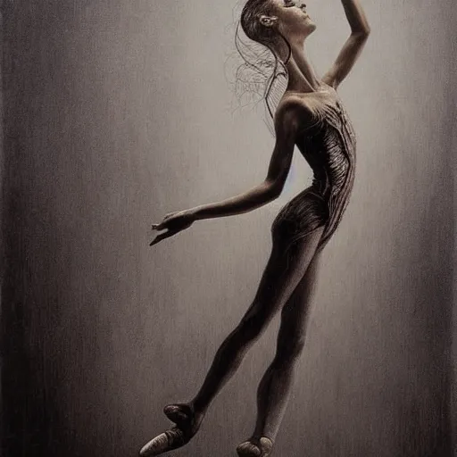 Image similar to beautiful ballerina inspired by giger, zdzislaw beksinski, cam de leon, and the art of stephen gammell