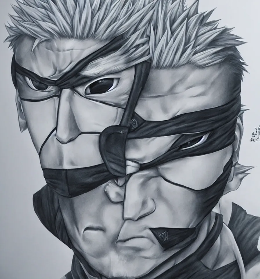 Image similar to hyper-realistic splashart illustration of kakashi hatake drawn by dao trong le