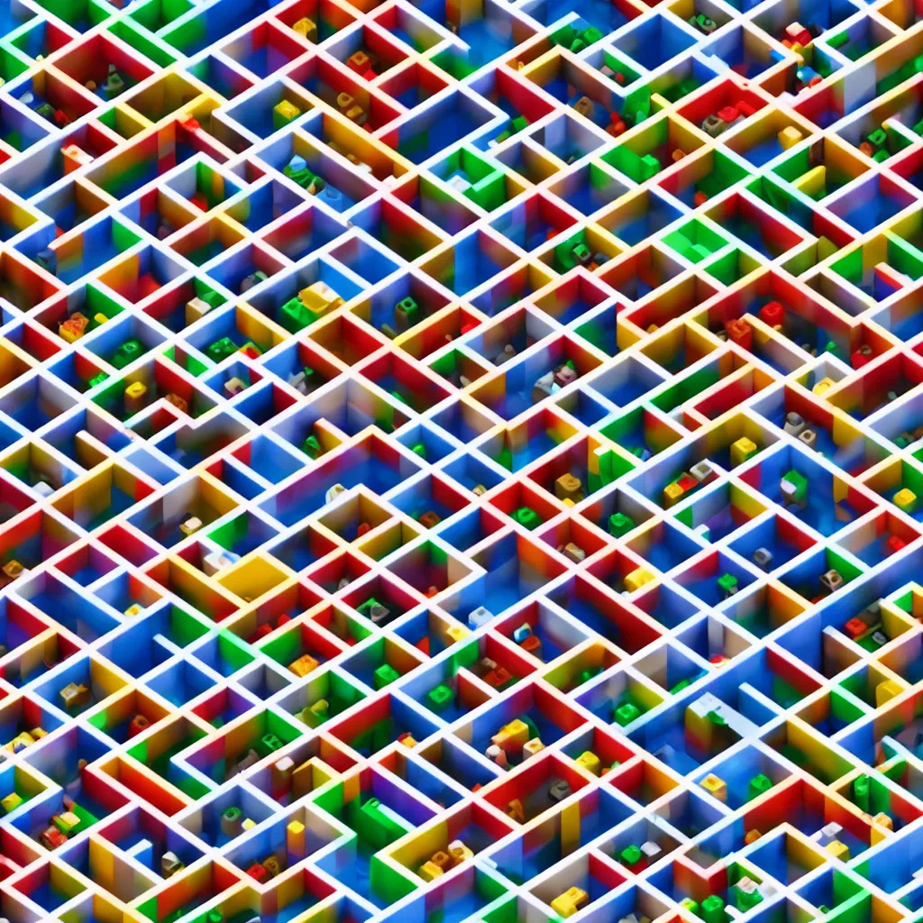 Image similar to wimmelbilder maze made of lego, isometric, octane render, unreal engine