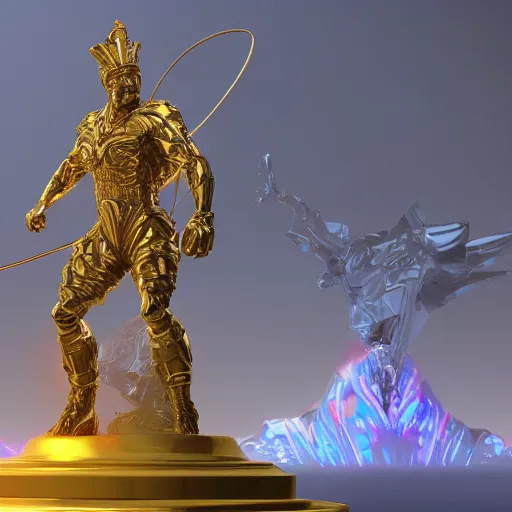 Image similar to king gold statue reflect chrome, 8 k uhd, unreal engine, octane render in the artstyle of finnian macmanus, john park and greg rutkowski