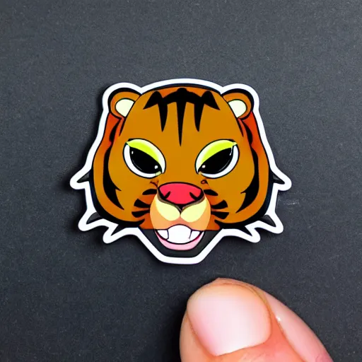 Prompt: sticker angry tiger in cartoon style