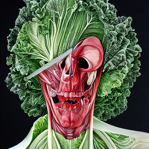 Image similar to the anatomy of a head of lettuce, an ultrafine detailed painting by james jean, behance contest winner, vanitas, angular, altermodern