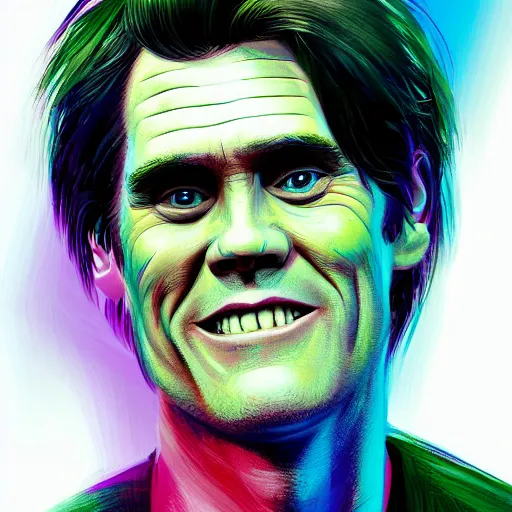 Image similar to portrait of Jim Carrey by viktor miller-gausa, abstract brush strokes, beautiful lighting, 4k digital art, illustration, trending on artstation