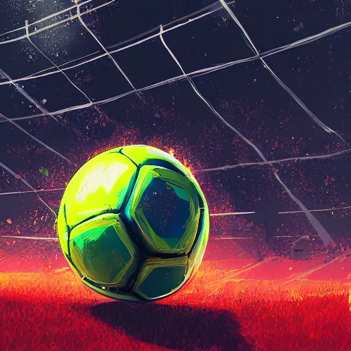 Image similar to detailed illustration of a soccer ball by alena aenami and annato finnstark