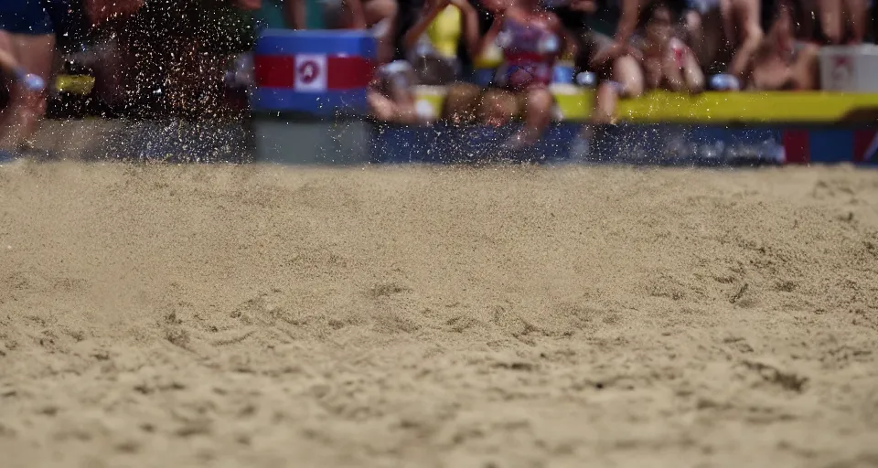 Image similar to olympic swimming in sand instead of water, extremely coherent, motion blur