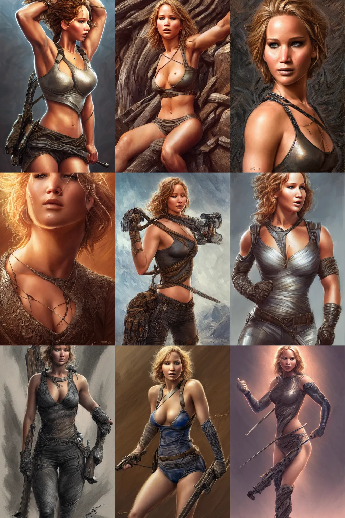 Prompt: muscled Jennifer Lawrence as a ruggedly handsome heroine, intricate, elegant, highly detailed, centered, digital painting, artstation, concept art, smooth, sharp focus, illustration, art by artgerm and donato giancola and Joseph Christian Leyendecker, Ross Tran, WLOP