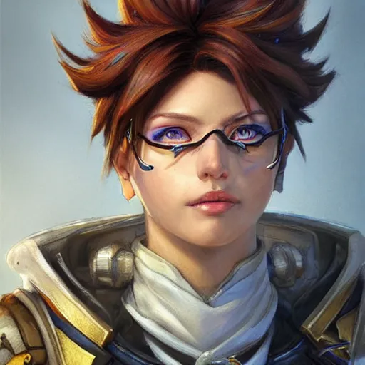 Prompt: tracer from overwatch as a fantasy d&d character, close-up portrait art by Donato Giancola and James Gurney, digital art, trending on artstation