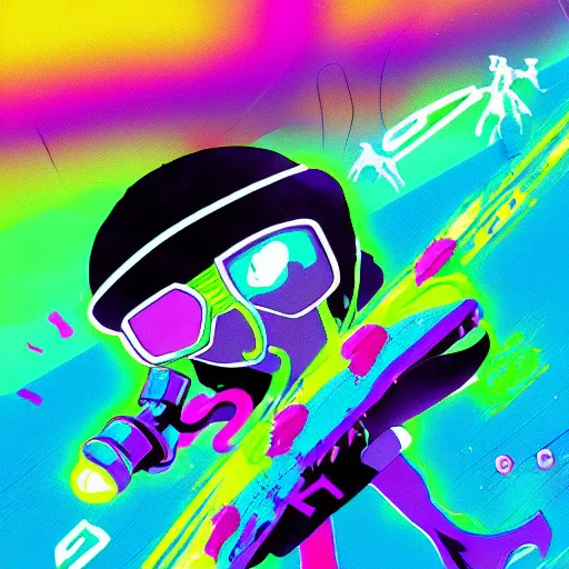 Image similar to splatoon, retrowave epic art, trending on art station