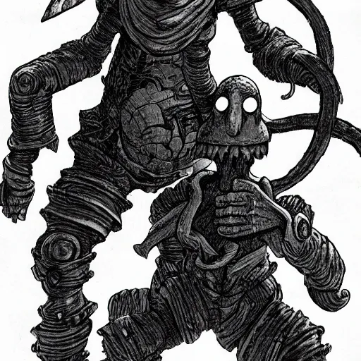 Image similar to squidward as a dark souls boss by Wally Wood