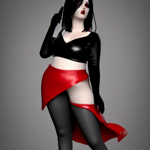 Image similar to a curvy feminine pale goth cutie with a thin waist in a regal tight red-black leather sequined outfit, cgsociety, photorealistic, sublime-comforting ambience, 16k, smooth, sharp focus, trending on ArtStation, volumetric lighting, fully clothed, worksafe