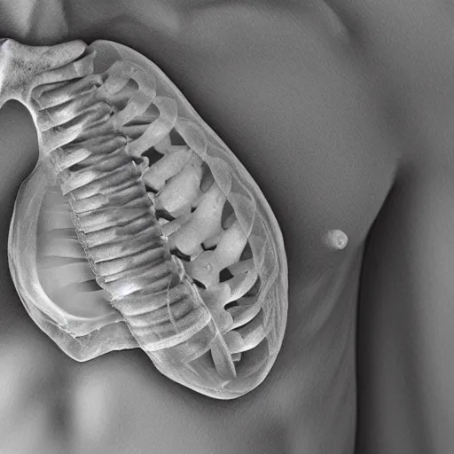 Prompt: Chest CT showing a banana lodged in the upper mediastinum