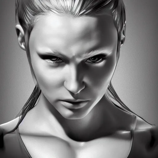 Image similar to overly muscular giant superhuman female gigachad, grayscale, face closeup, epic, digital, highly - detailed, artstation cgsociety