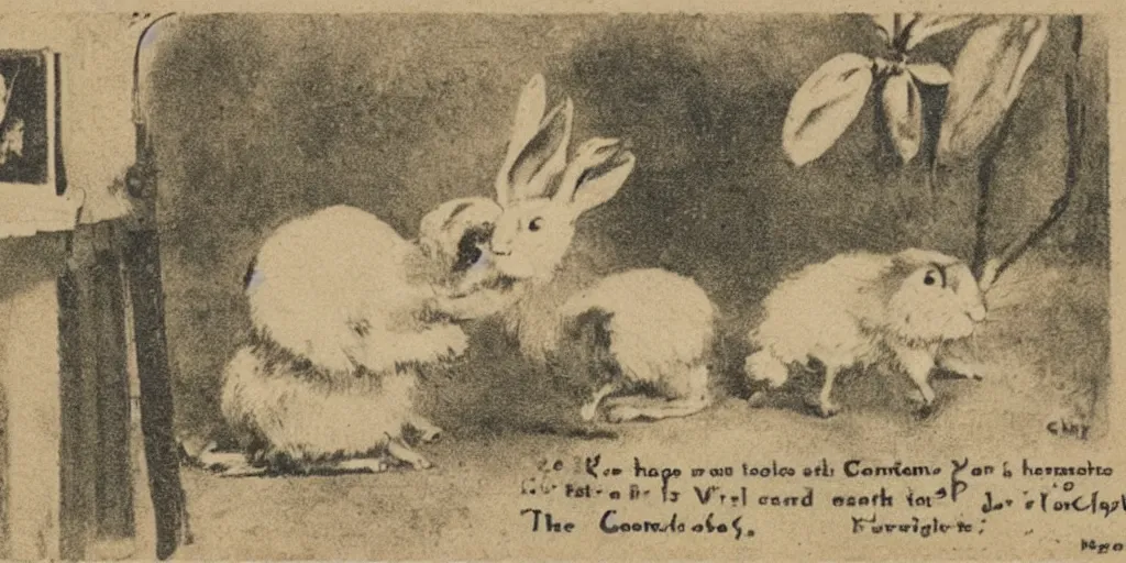 Image similar to a 1 9 1 0 s postcard showing a famous rabbit composer