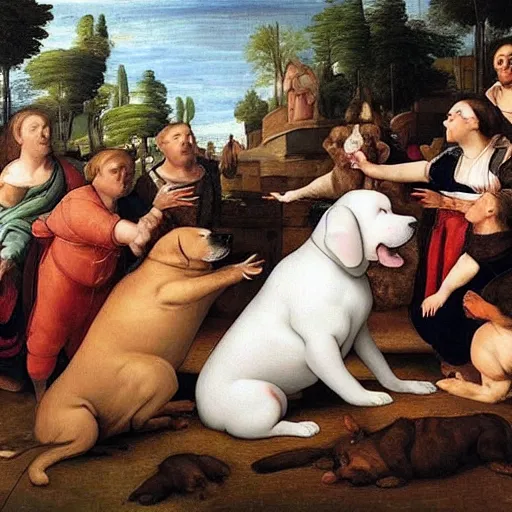 Image similar to world's fattest dog ever, enormous and obese, renaissance painting
