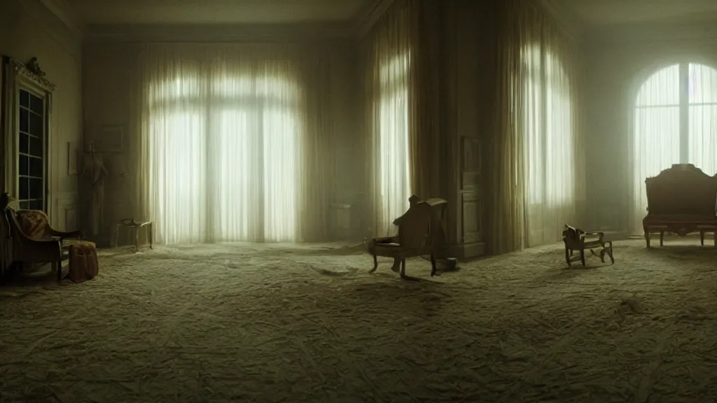 Image similar to the house in the house in the house, film still from the movie directed by denis villeneuve and david cronenberg, with art direction by salvador dali, wide lens