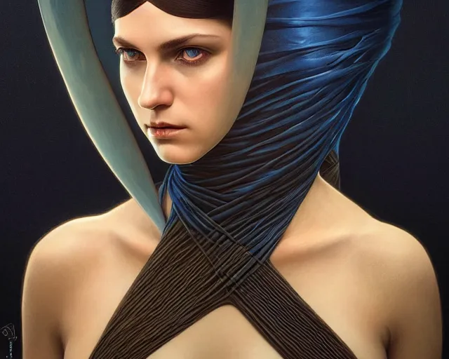 Prompt: photography of alia atreides of the knife, completely dark very dark blue eyes, deep focus, dune, science fiction, intricate, elegant, highly detailed, digital painting, artstation, concept art, matte, sharp focus, illustration, art by artgerm and greg rutkowski and alphonse mucha