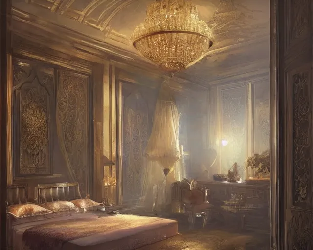 Image similar to a luxury hotel! suite room in the style of imperial! china, art by greg rutkowski and artgerma, stunning! concept art, interior! design