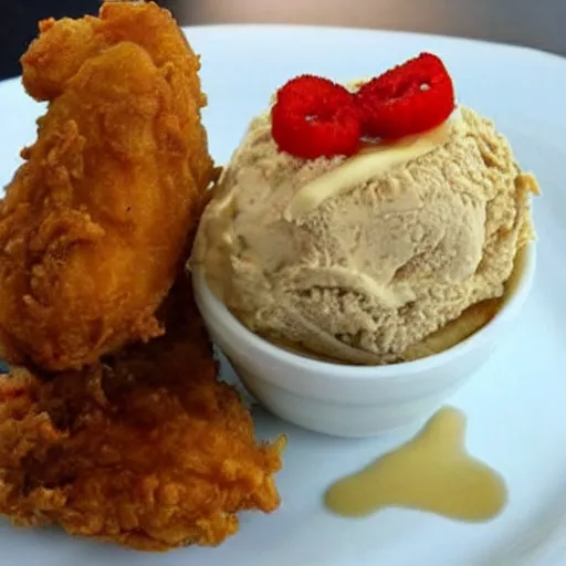 Prompt: fried chicken ice cream