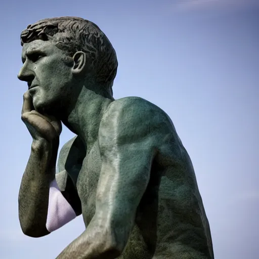 Prompt: a statue of a sad novak dijokovic on the tennis court space – n 9