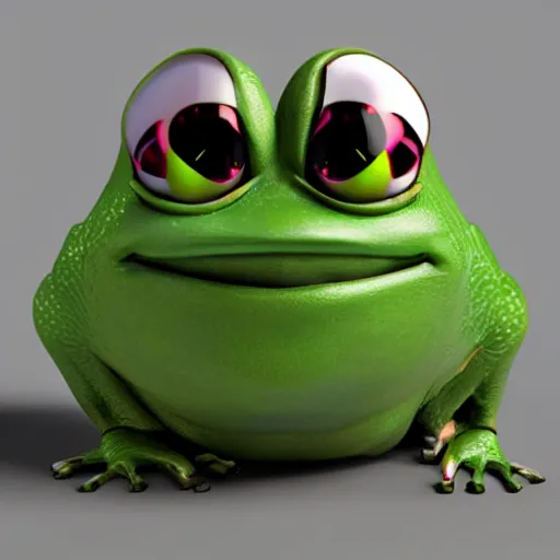 Prompt: a madge - pepe - the - frog, looking more depressed than usual, quivering lips, fists in the air, sweat flying, cgi render, zbrush, octane, keyshot render