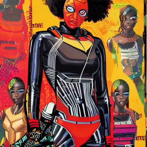 Prompt: portrait of a zulu female android, by MARVEL comics and Sandra Chevrier
