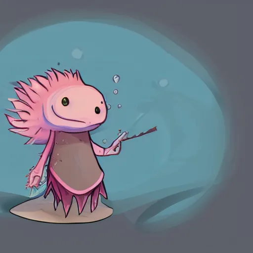 Image similar to a cute axolotl dressed as a wizard, trending on artstation