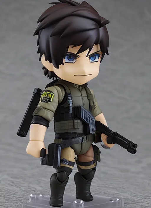 Image similar to a nendoroid of a solid snake, metal gear solid, detailed product photo