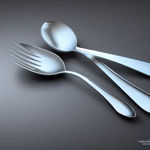 Image similar to a combination of spoon, fork and knife, highly detailed concept render c 4 d octane 8 k hdr