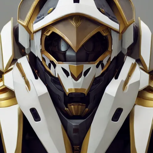 Image similar to A knight in ivory white mecha armor with gold trim, bust portrait, art by Eugenia firs ArtStation, Octane render, intricate detail, smooth, sharp focus,