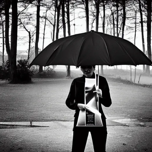 Prompt: an umbrella, award winning black and white photography