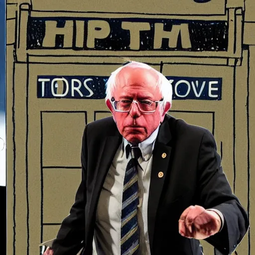 Prompt: Bernie Sanders as Doctor Who travelling through ancient Mesopotamia in the TARDIS