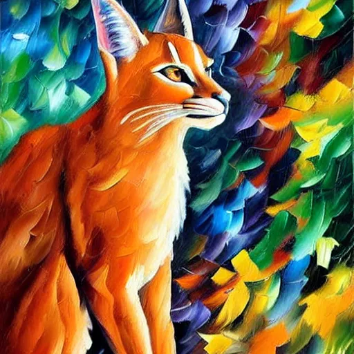 Prompt: oil painting of a caracal by leonid afremov