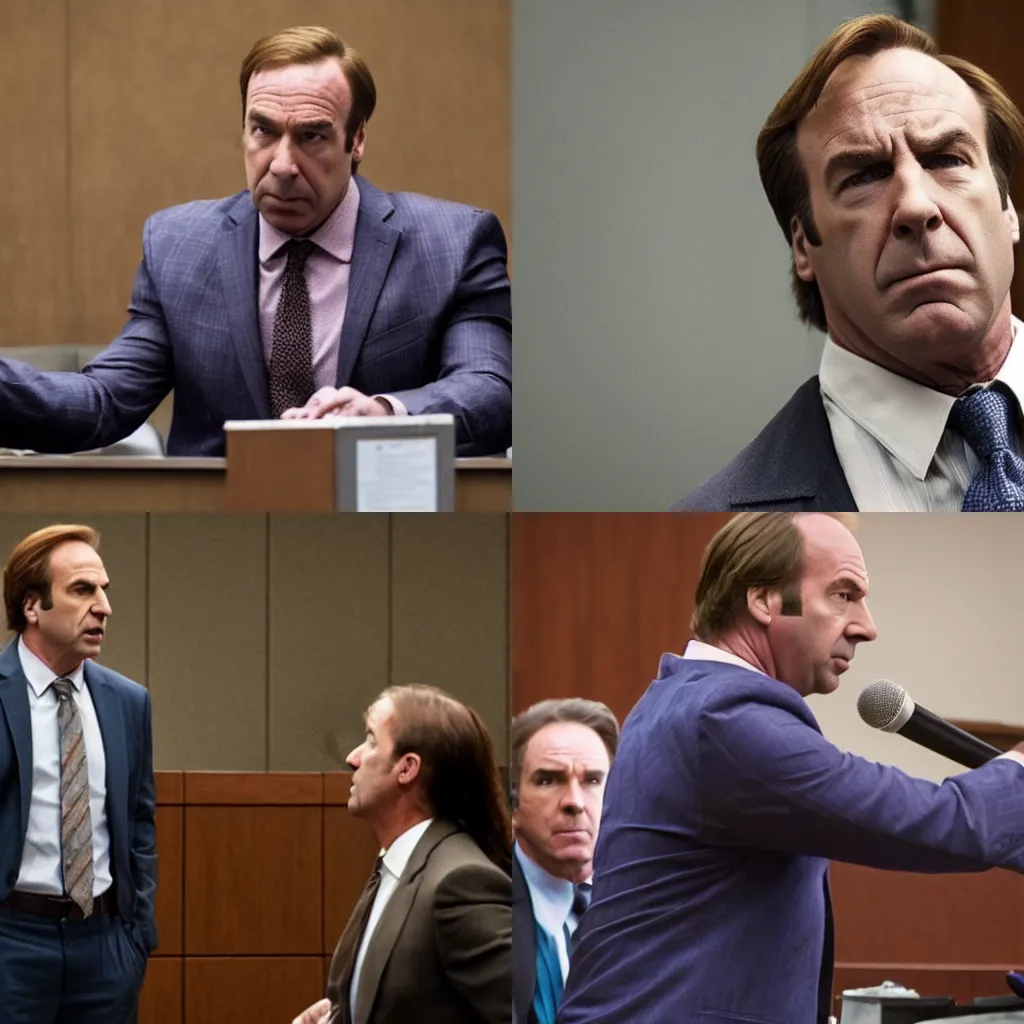 Prompt: Saul Goodman defends Thanos in courtroom, photograph 4k