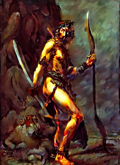 Prompt: barbarian, full body, dnd character art portrait, dramatic lighting, vivid colors by edgar maxence and caravaggio and michael whelan.