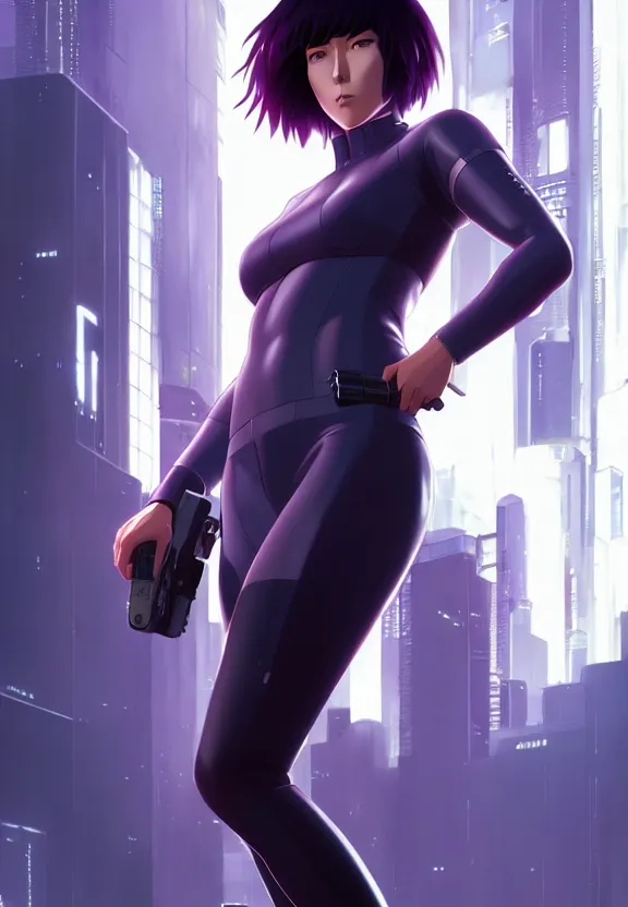 Image similar to a fullbody portrait of motoko kusanagi the major ghost in the shell : : stand alone complex, under repairs, maintenance : : by ilya kuvshinov, rossdraws, artgerm, sola digital arts, anti aliasing, raytracing : :