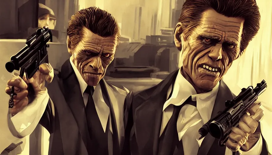 Image similar to Willem Dafoe as mafia boss, hyperdetailed, artstation, cgsociety, 8k