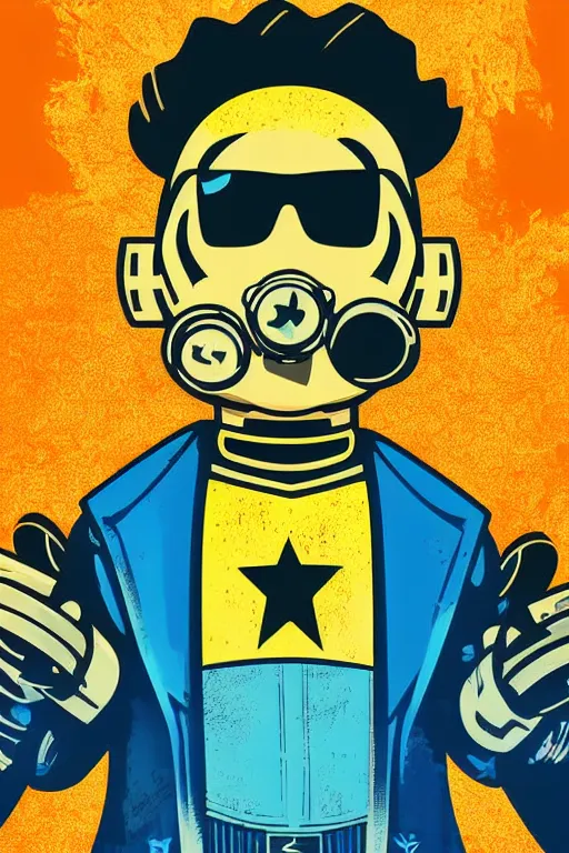 Image similar to fallout 7 6 retro futurist illustration art by butcher billy, sticker, colorful, illustration, highly detailed, simple, smooth and clean vector curves, no jagged lines, vector art, smooth andy warhol style