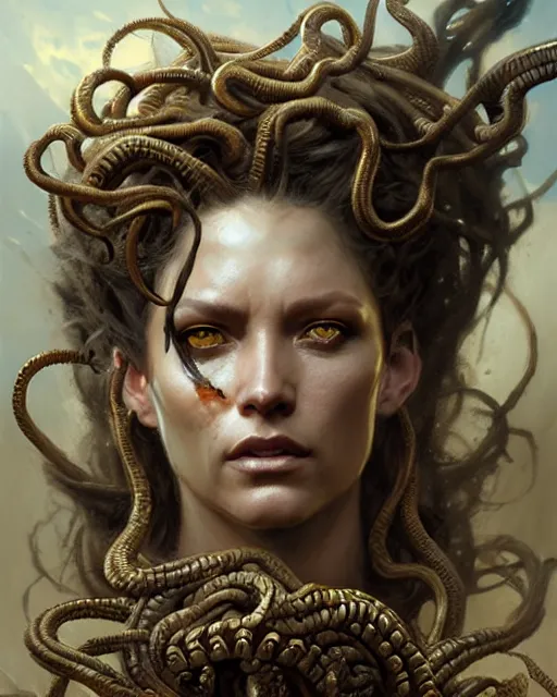 Image similar to fierce medusa, fantasy character portrait, ultra realistic, concept art, intricate details, highly detailed by greg rutkowski, gaston bussiere, craig mullins, simon bisley