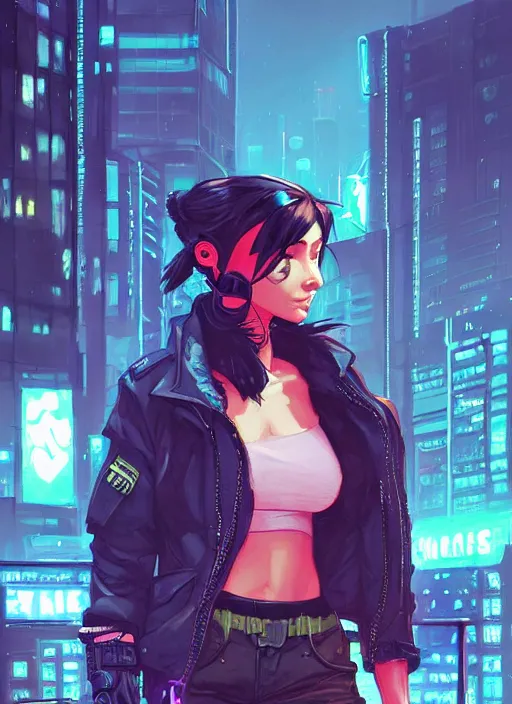 Image similar to beautiful portrait commission of a female furry anthro spotted cougar wearing a bullet proof vest and cargo pants. Cyberpunk city at night in the rain. Neon light. Atmospheric. Character design by charlie bowater, ross tran, artgerm, and makoto shinkai, detailed, inked, western comic book art