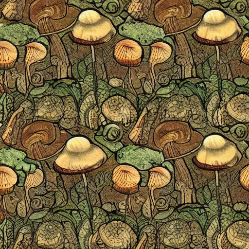 Prompt: a detailed artwork of mushrooms, pattern, tiled, caspar david friedrich, artstation