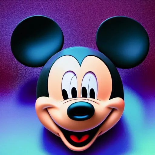 Prompt: counterfeit mickey mouse head, fractal, broken, psychedelic, wet, mycelium, radiant alien, rococo, baroque, automotive, bio-mechanical, porcelain, iridescent, sub surface scattering, octane render