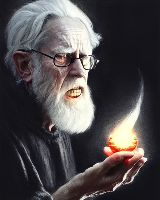 Prompt: a elderly wizard casting a black fireball | | pencil sketch, realistic shaded, fine details, realistic shaded lighting poster by greg rutkowski, magali villeneuve, artgerm, jeremy lipkin and michael garmash and rob rey