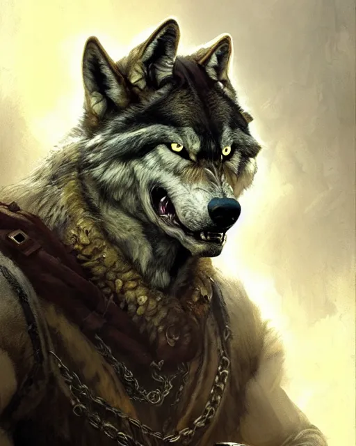 Image similar to portrait of lon chaney jr's wolf man, fantasy character portrait, ultra realistic, concept art, intricate details, highly detailed by greg rutkowski, gaston bussiere, craig mullins, simon bisley