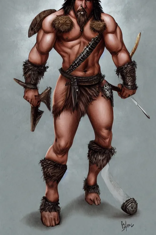 Prompt: full body shot of a muscular barbarian with a mohawk, fantasy art